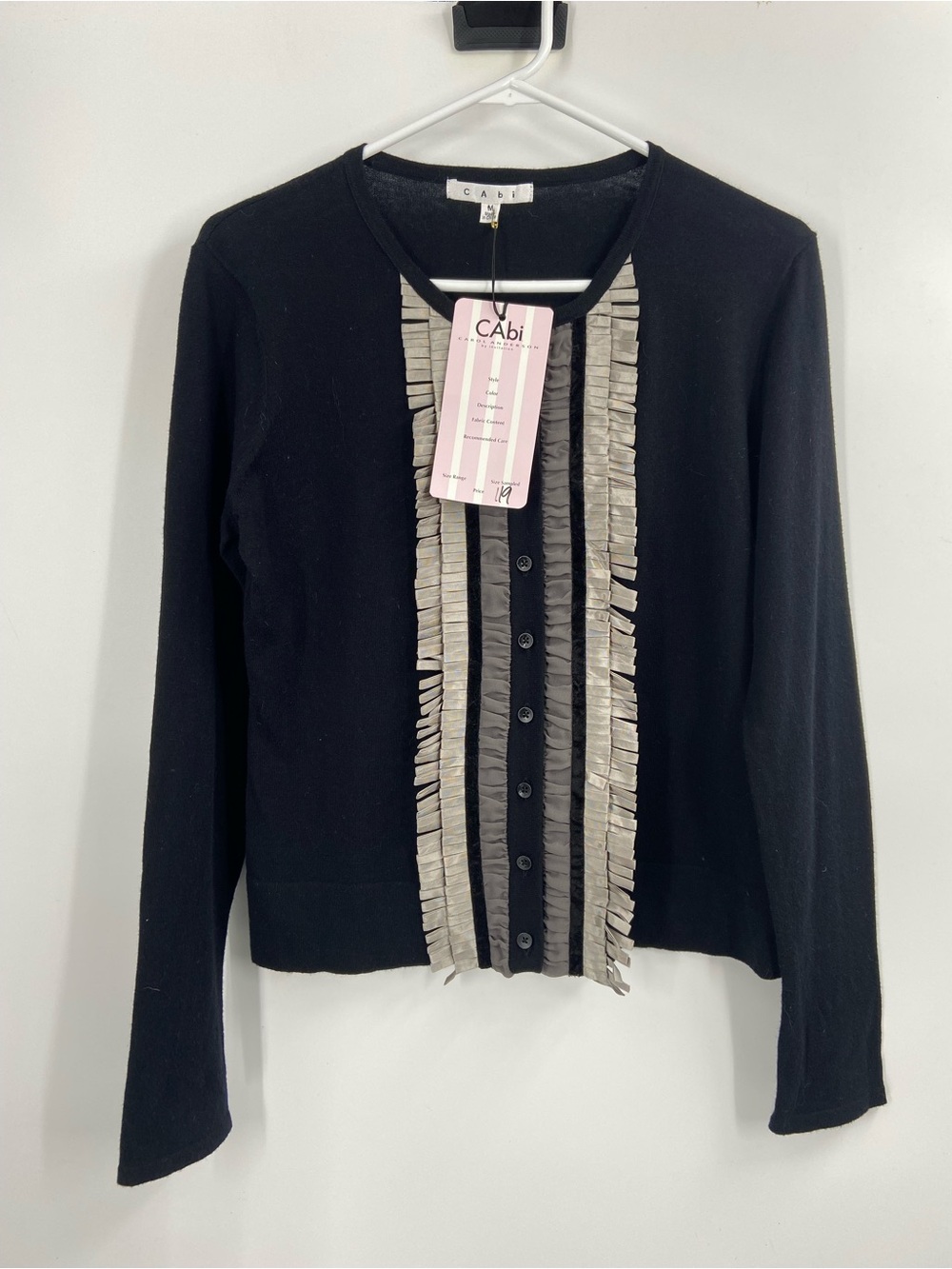 Cabi Cashmere Blend Fringe Cardigan Medium Black and grey